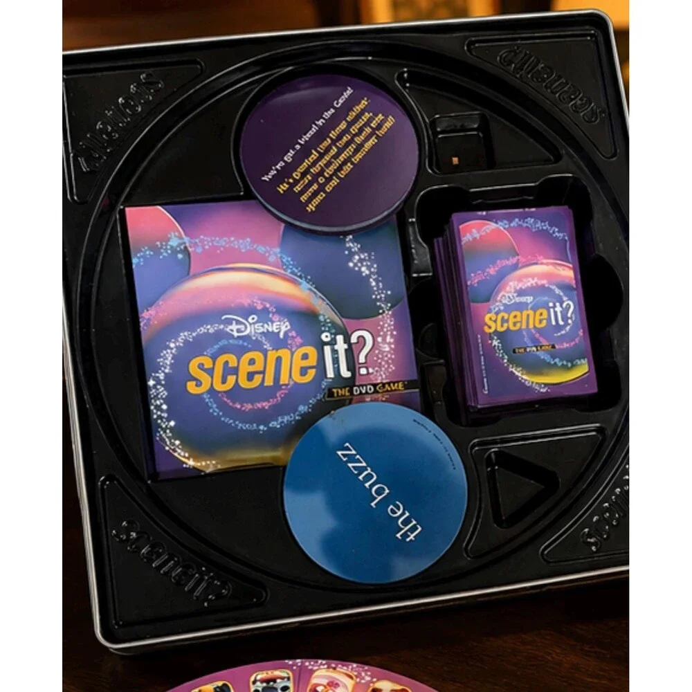 Disney Scene It DVD Game Collector Tin Disney Pixar Trivia Board Game VTG 2004